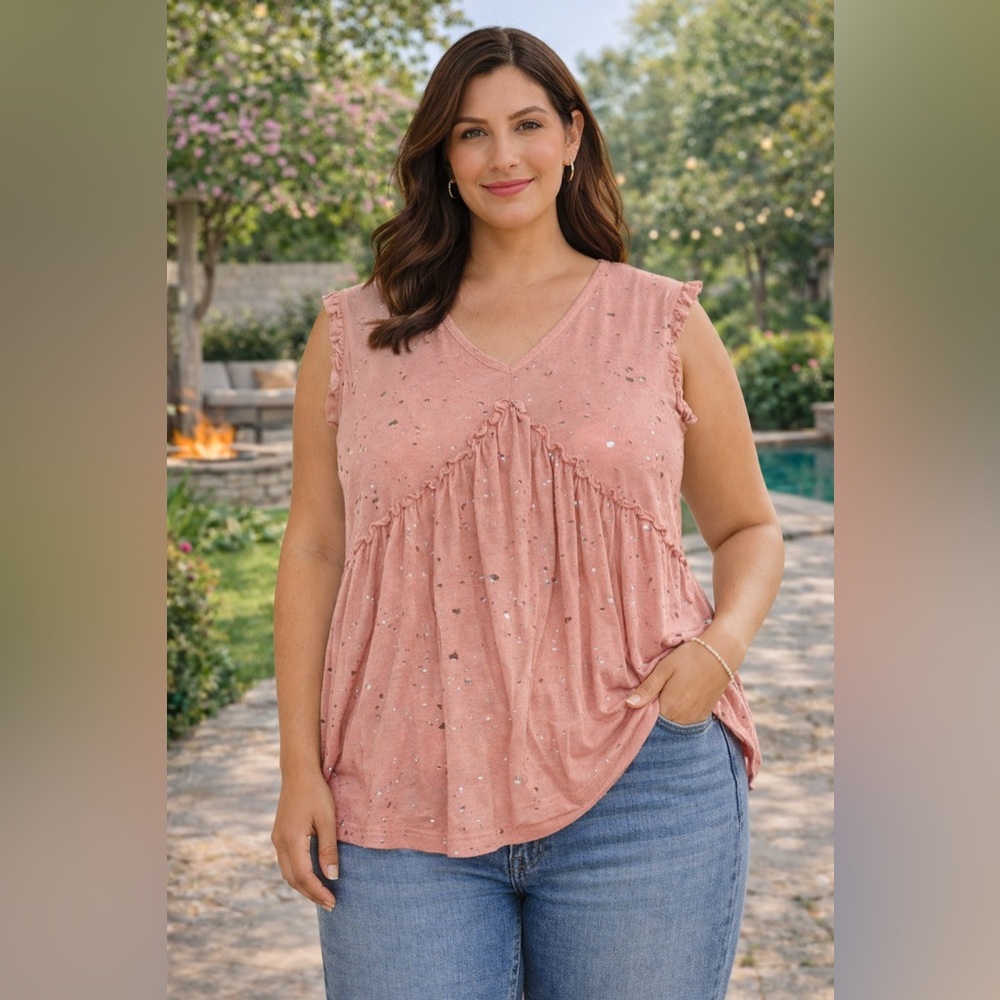 Pink Sleeveless top with silver accents